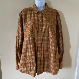 VIN Haband Orange & Green Plaid Flannel w/ Pearl Snaps Size L Large Long Sleeve